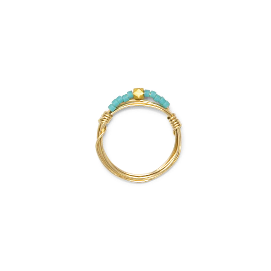 Teal & Gold Seed Bead Ring
