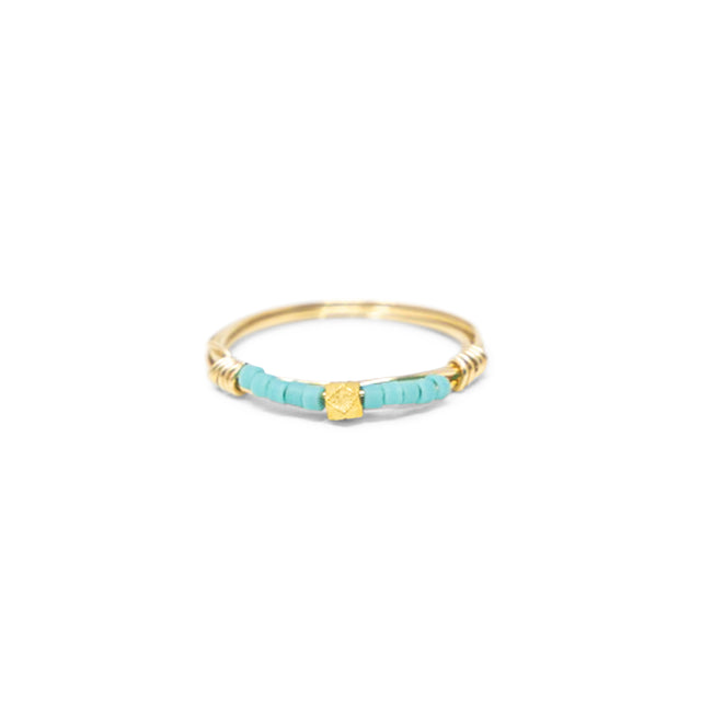 Teal & Gold Seed Bead Ring