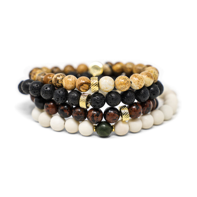 Brown Obsidian & Gold Men's Stretch Bracelet