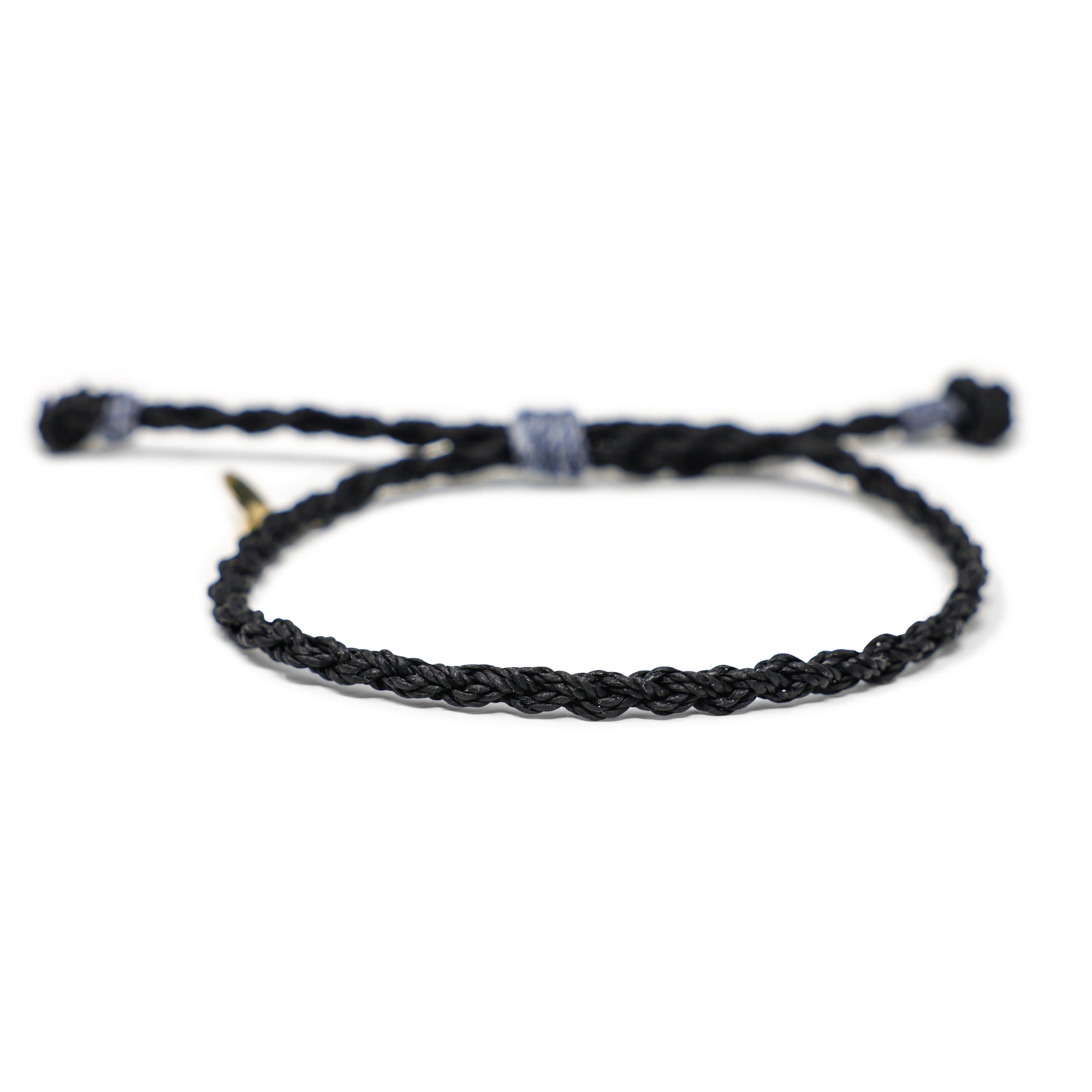 Men's Rope Braid Bracelet- Black w/ Denim Details