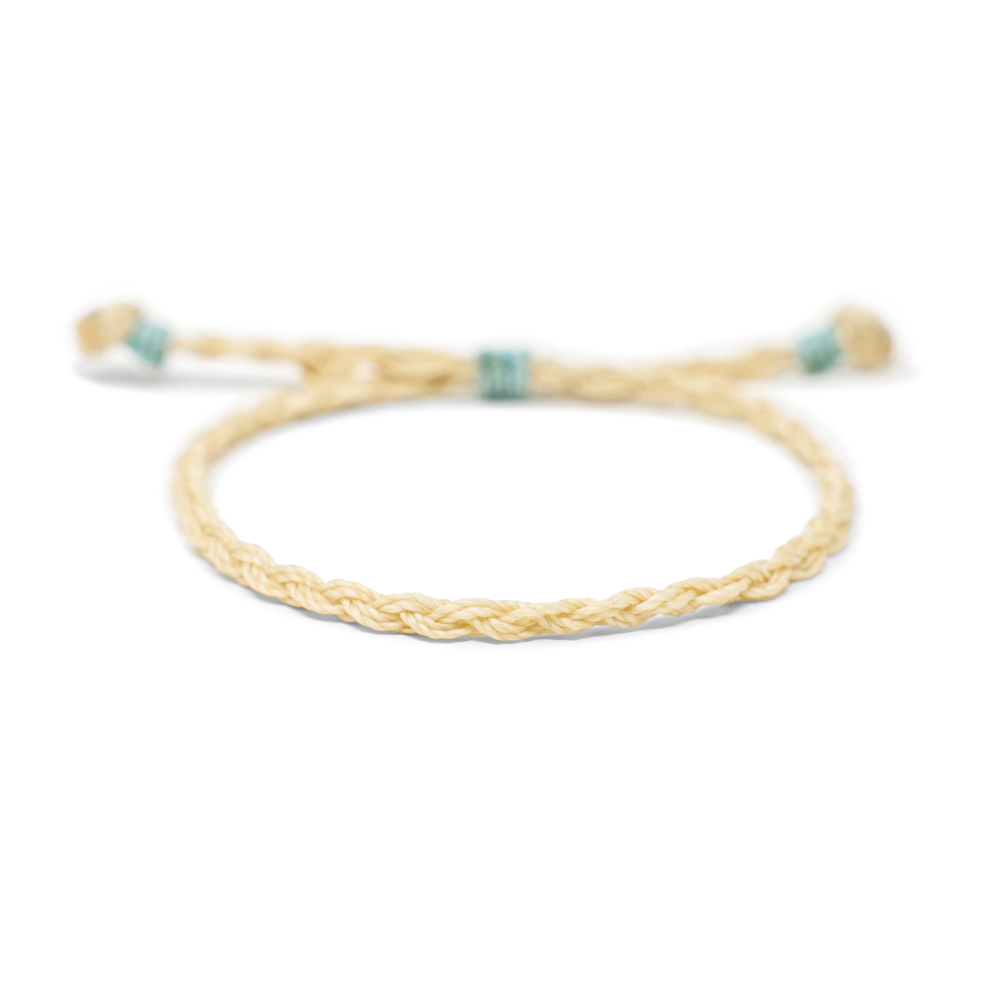 Men's Rope Braid Bracelet- Cream w/ Aqua Details