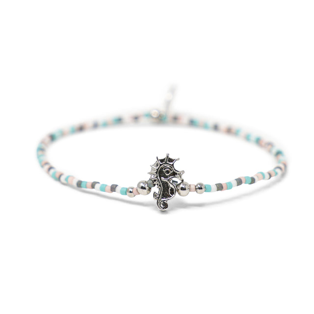 Desert Sunset & Silver Seahorse Charm Stretch Bracelet