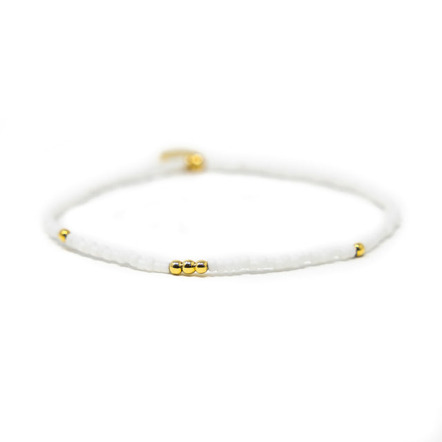 White & Gold Bead Stretch Bracelet