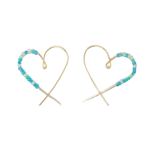 Heart Seed Bead Threader Earring Caribbean w/ Gold