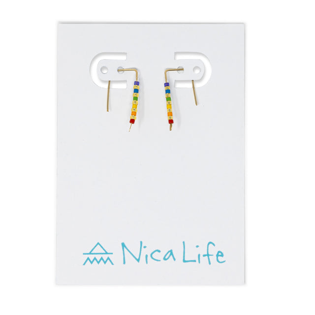 Simple Seed Bead Bar Earrings Rainbow & Gold