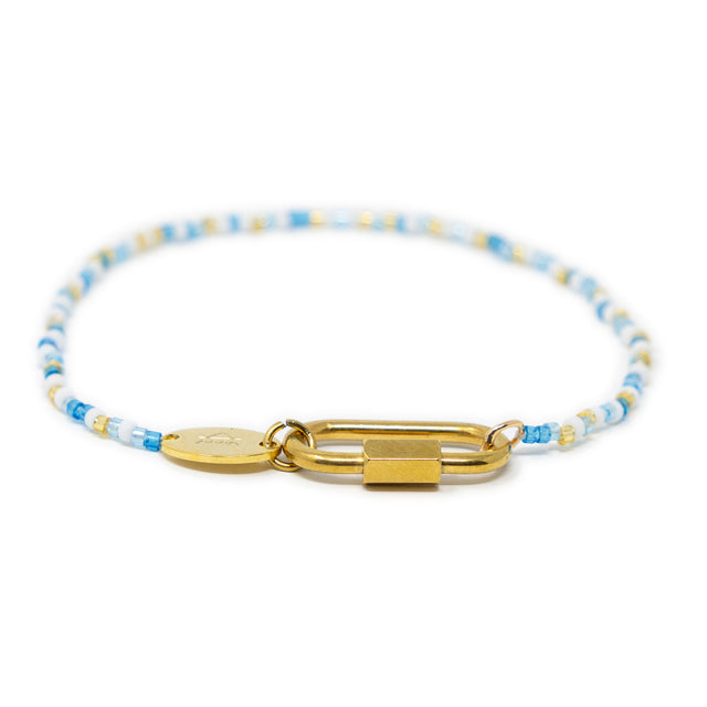 Blue & Gold Seed Bead Charm Bar Bracelet Base