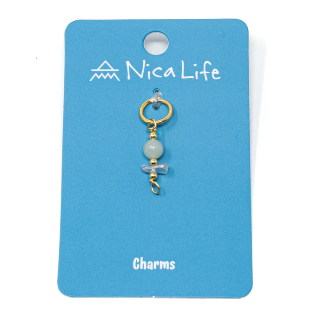 Amazonite & Rose Quartz Stone Charm for charm bracelet for charm necklace or bracelet on blue NIca Life branded card