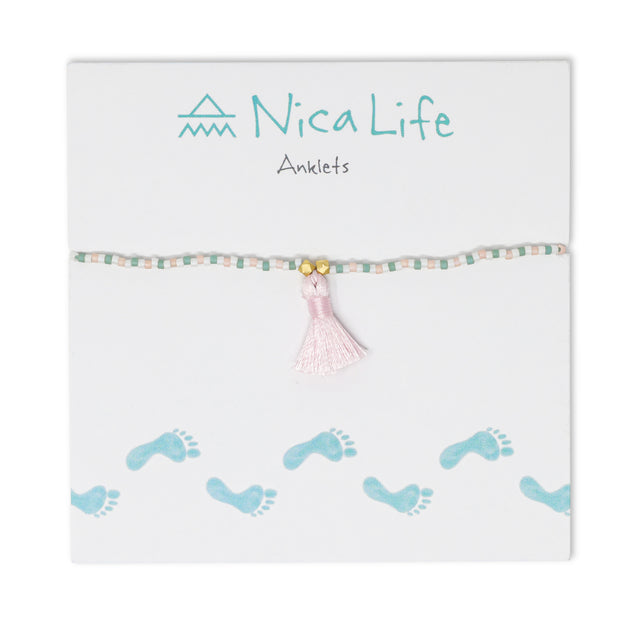 Cucumber with Sunset Pink Tassel Anklet