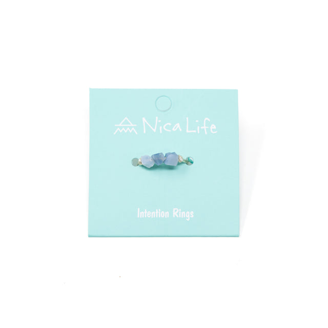 Blue Opal & silver handmade ring shown on a mint Nica Life branded card