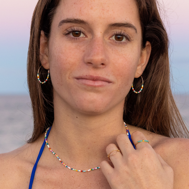 Carnival Pattern Earrings and Necklace on Model