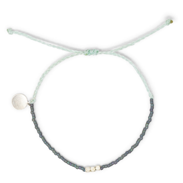 Denim w/ Silver 3 Bead Adjustable Bracelet