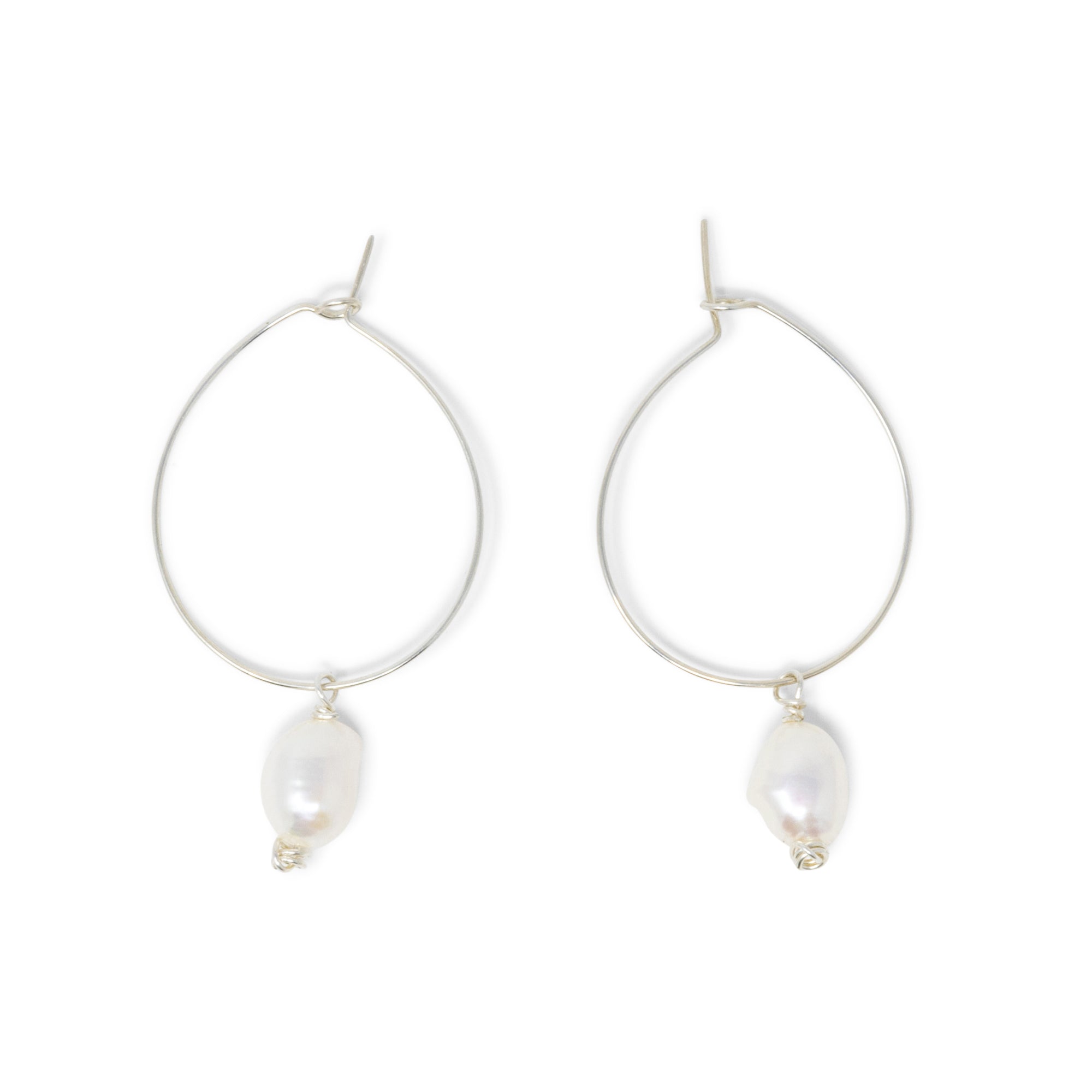Silver Hoop Earring w/ White Pearl