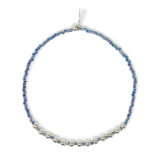 Marine Blue & Silver Alternating Stretch Bracelet