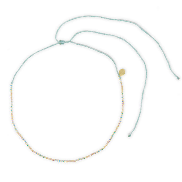 pastel colored rainbow beaded waterproof choker necklace top view shown on white