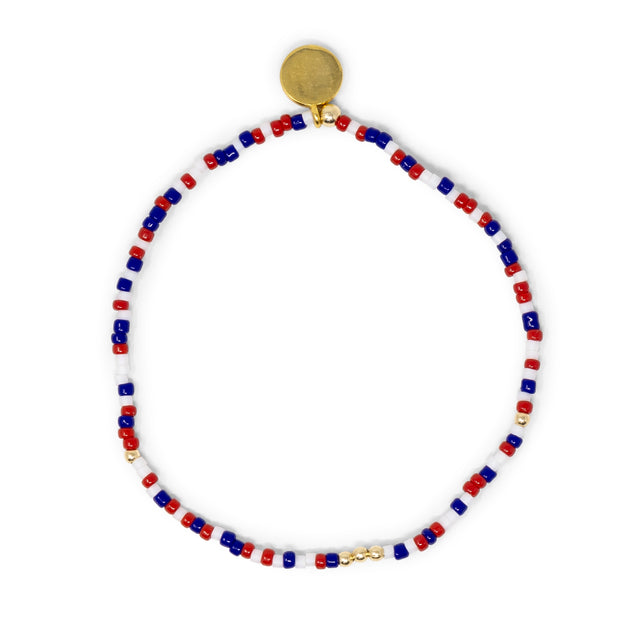 Red White & Blue Americana Stretch Bracelet w/ Gold