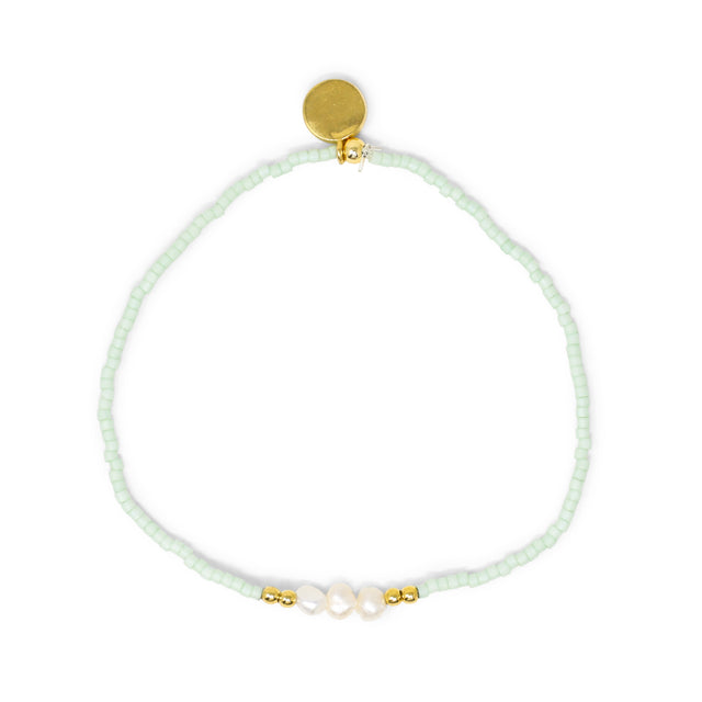 Cucumber Pearla & Gold Stretch Bracelet