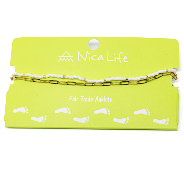 Doubled Up Anklet in White & Small Gold Chain