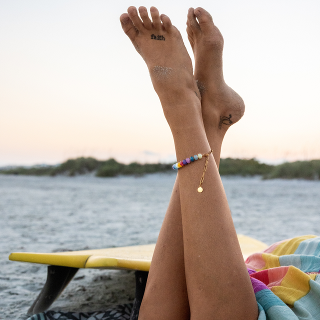 Meet me Halfway Anklet in Rainbow Pony Bead & Gold Chain