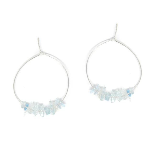 Silver & Aquamarine Hoop Earring
