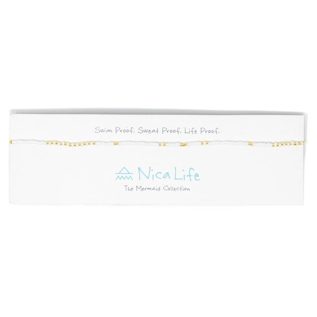 White & Gold beaded waterproof choker on Nica Life branded card