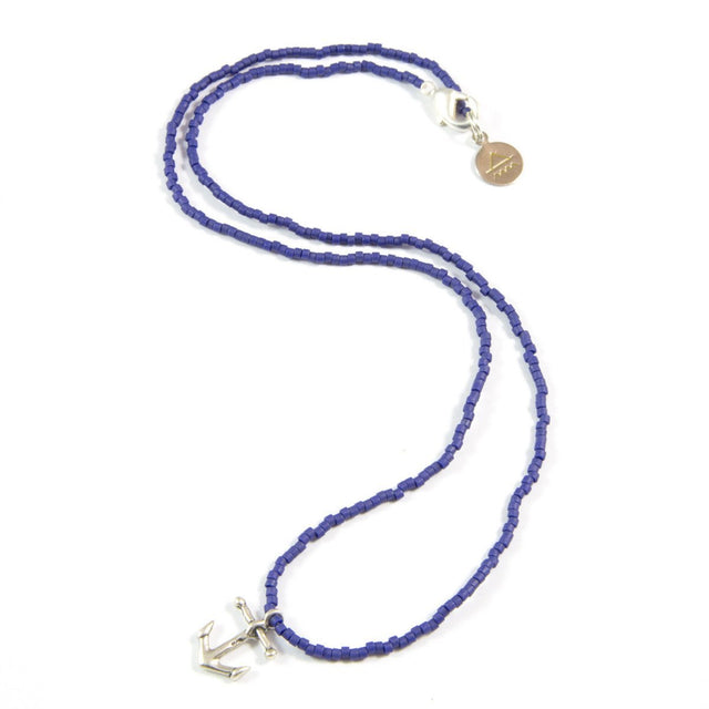 Navy Anchor Tiny Charm Necklace in Silver