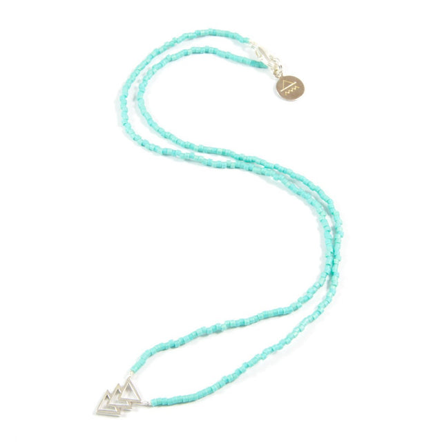 Teal Chevron Tiny Charm Necklace in Silver
