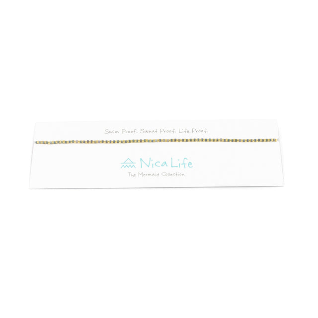 Denim & Gold Sparkle Alternating Mermaid Necklace
