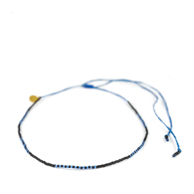Black & Sea Glass Blue Alternating Block Mermaid Necklace