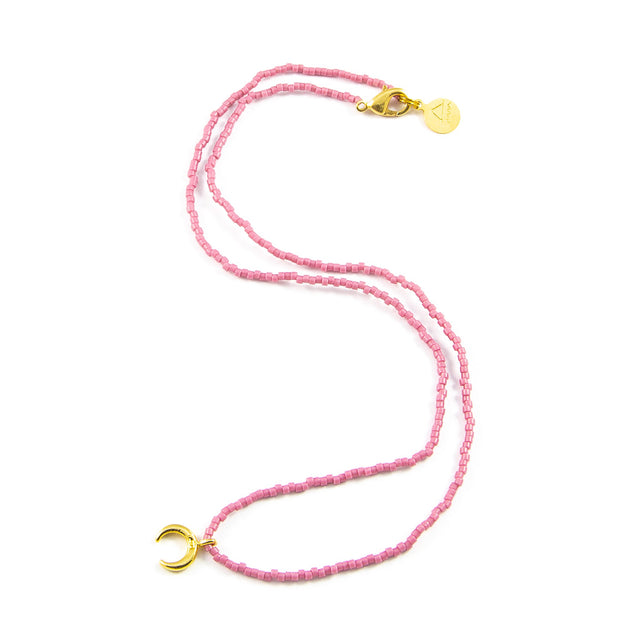 Rose Crescent Tiny Charm Necklace in Gold