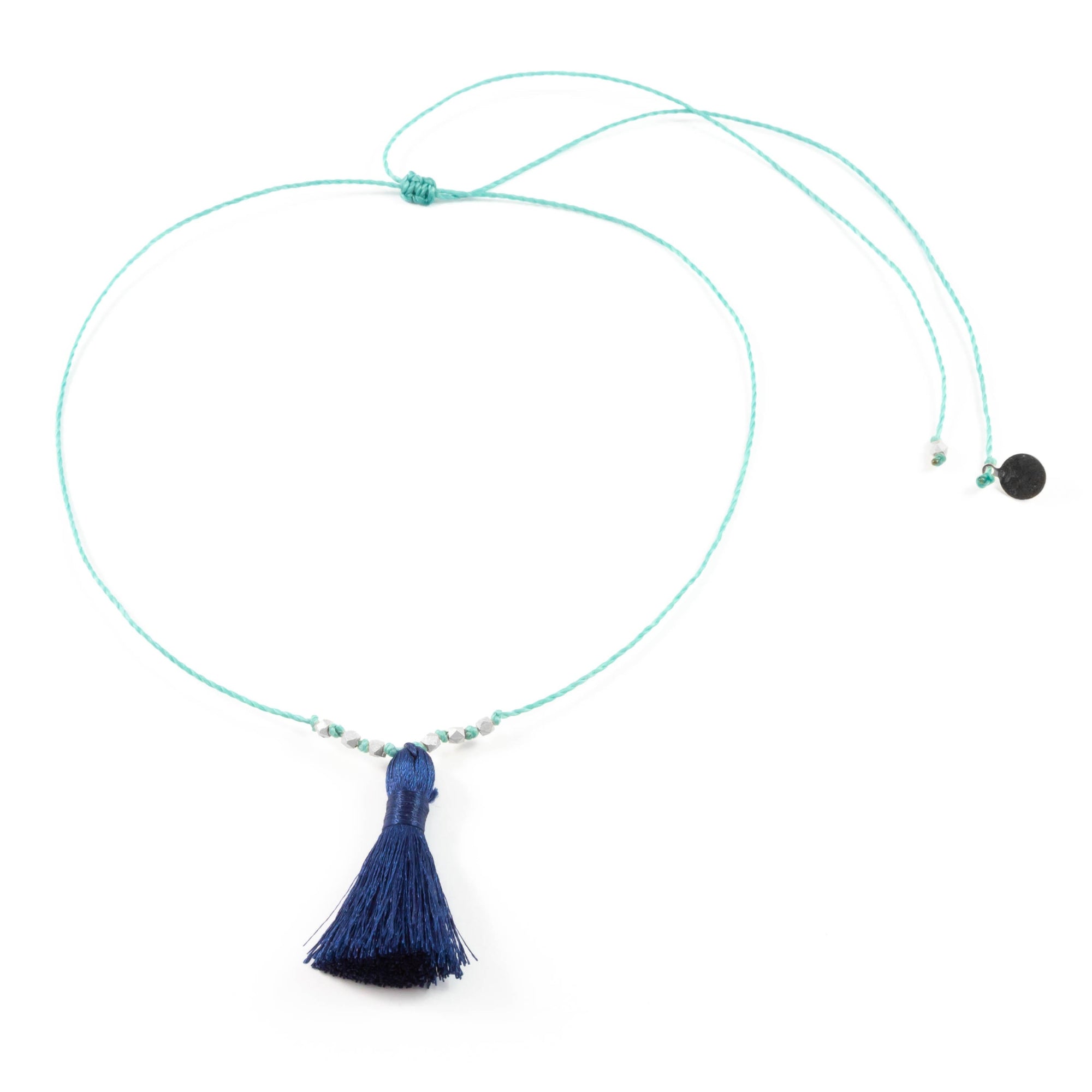 Secret Garden w/ Navy Tassel On a String Necklace in Silver