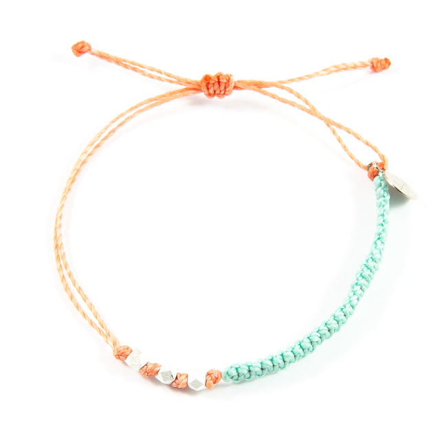 Cucumber & Coral Macrame Bracelet in Silver