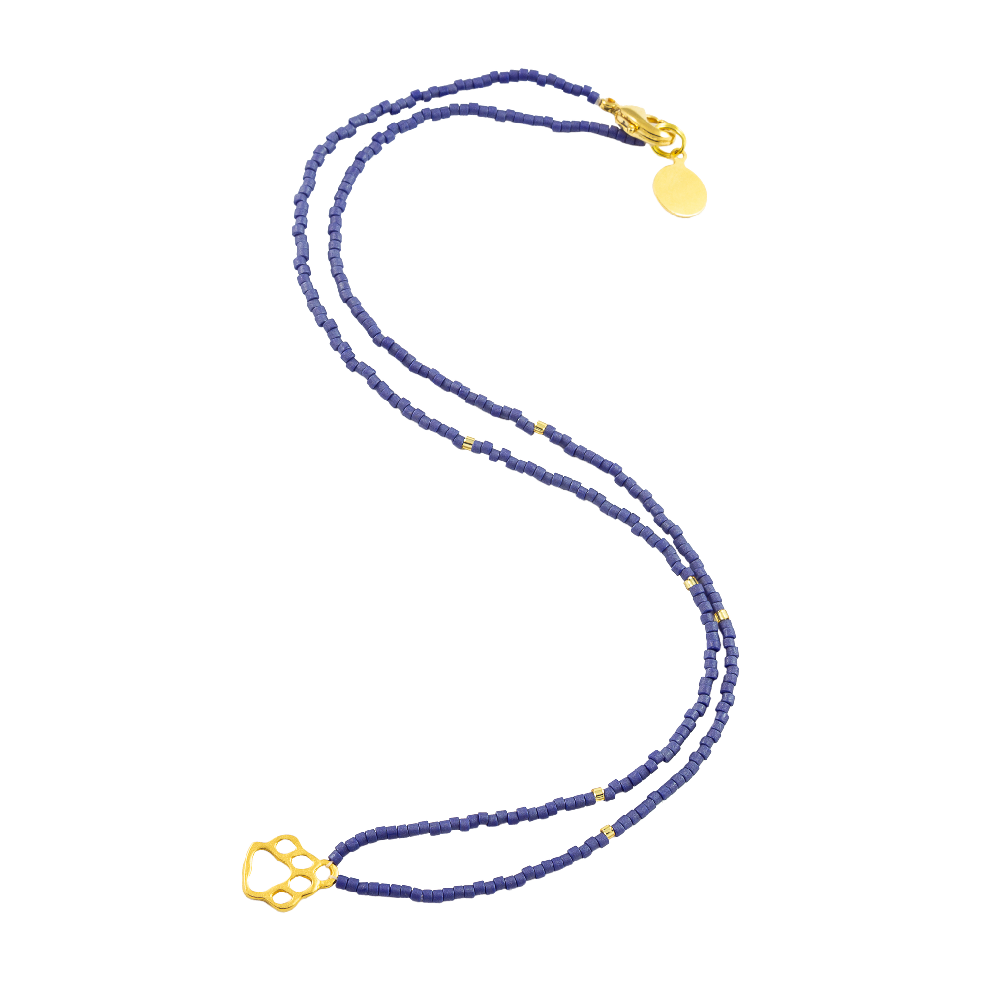 Navy w/ Gold Fleck Dog Paw Tiny Charm Necklace