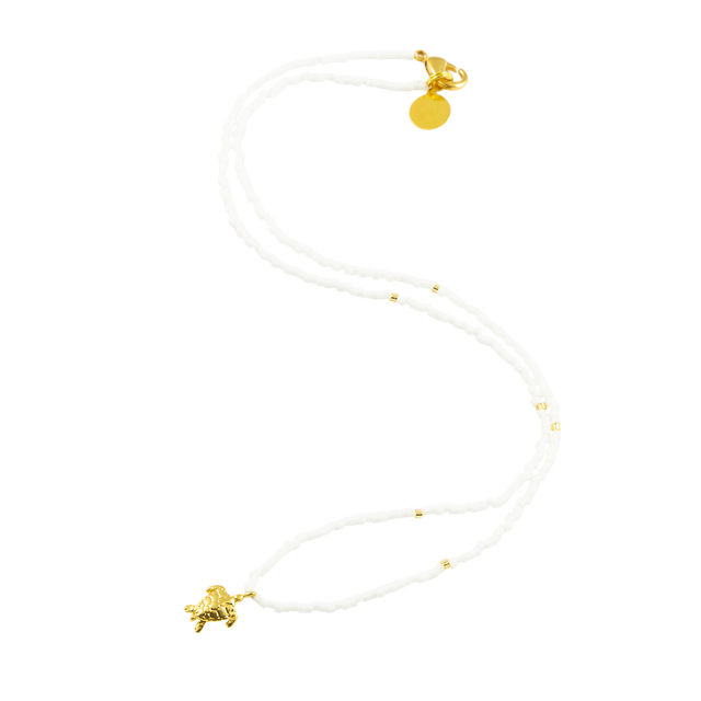 White & Gold Fleck Sea Turtle Tiny Charm Necklace