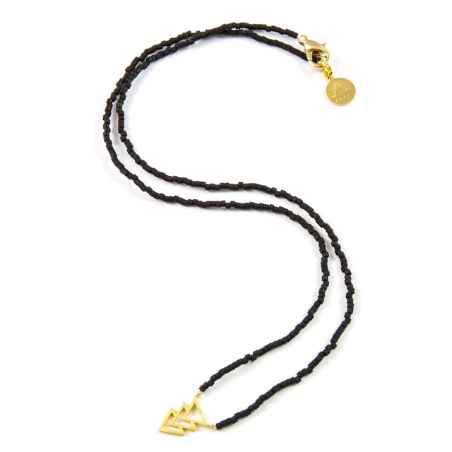 Black Tribal Chevron Tiny Charm Necklace