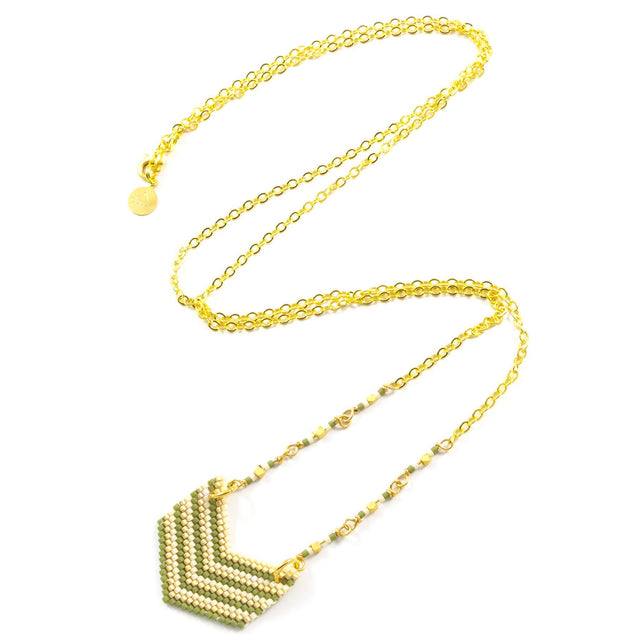 Olive Green Woven Chevron Necklace