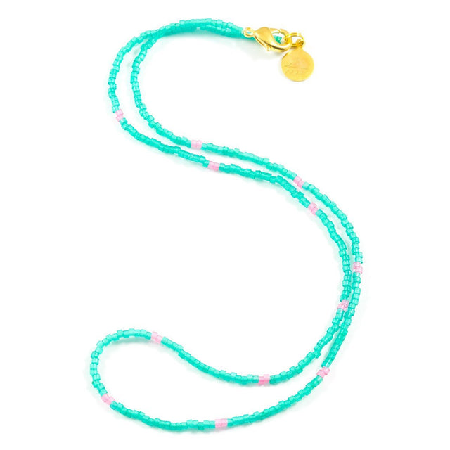 Sea Glass Teal w/ Purple Dot Necklace