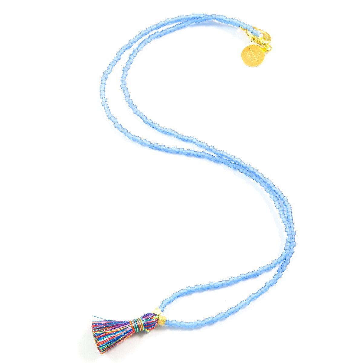 Sea Glass Blue & Multi Color Mini Tassel Necklace