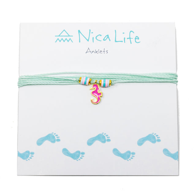 Bright Pink Seahorse Charm Anklet