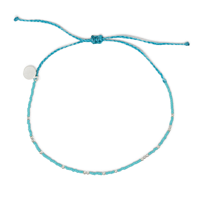 Teal & Silver Bead Anklet on White