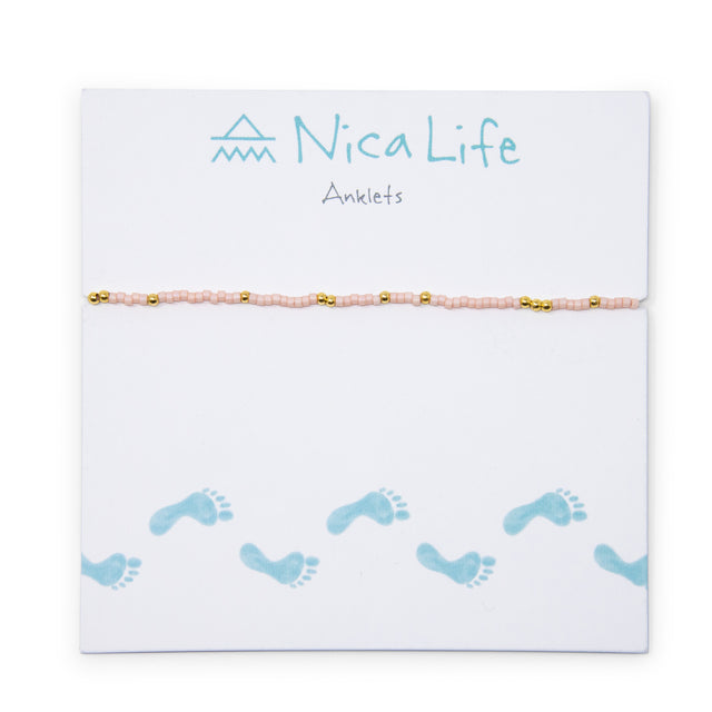 Coral & Gold Bead Anklet