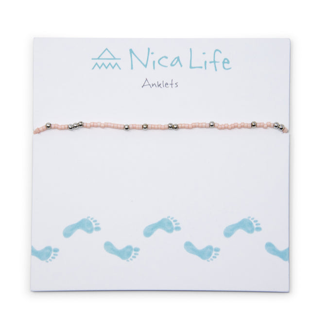 Coral & Silver Bead Anklet