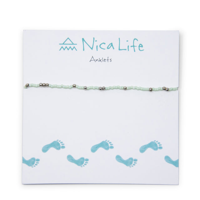 Cucumber & Silver Bead Anklet