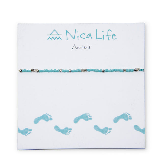 Teal & Silver Bead Anklet