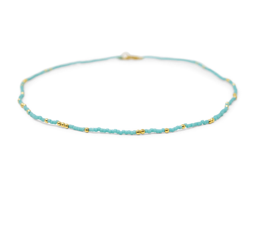 Teal & Gold Bead Necklace