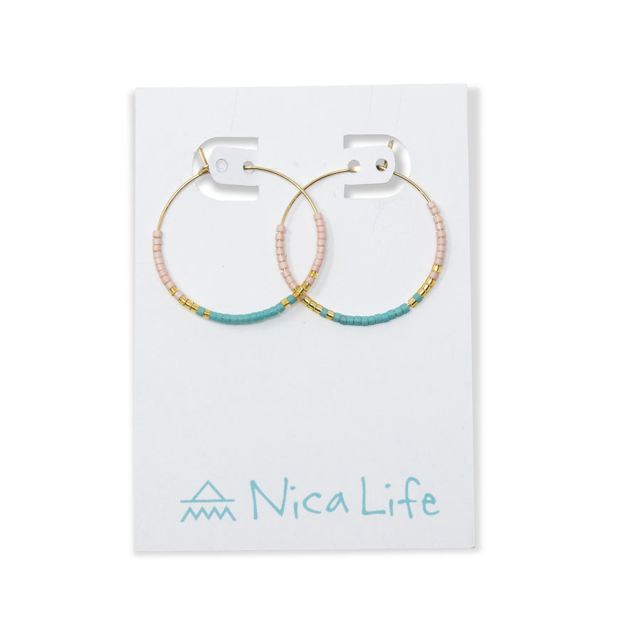 Teal & Coral Ombre Gold Hoops