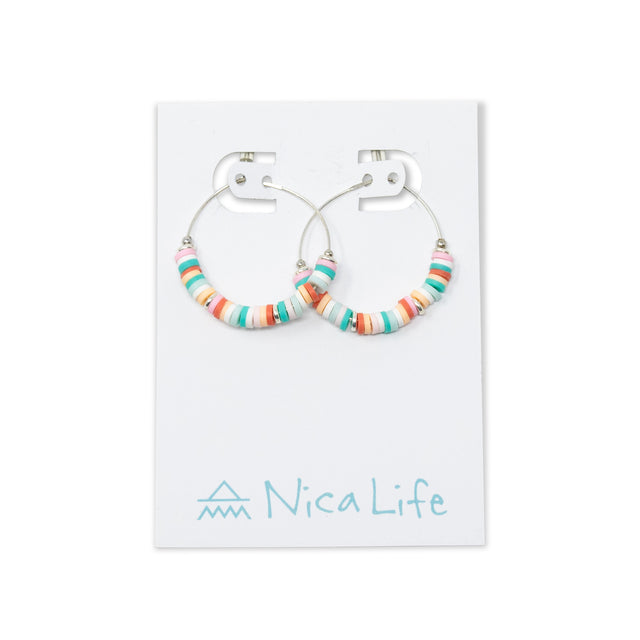 Cali Surfer Corals & Teals Silver Hoops