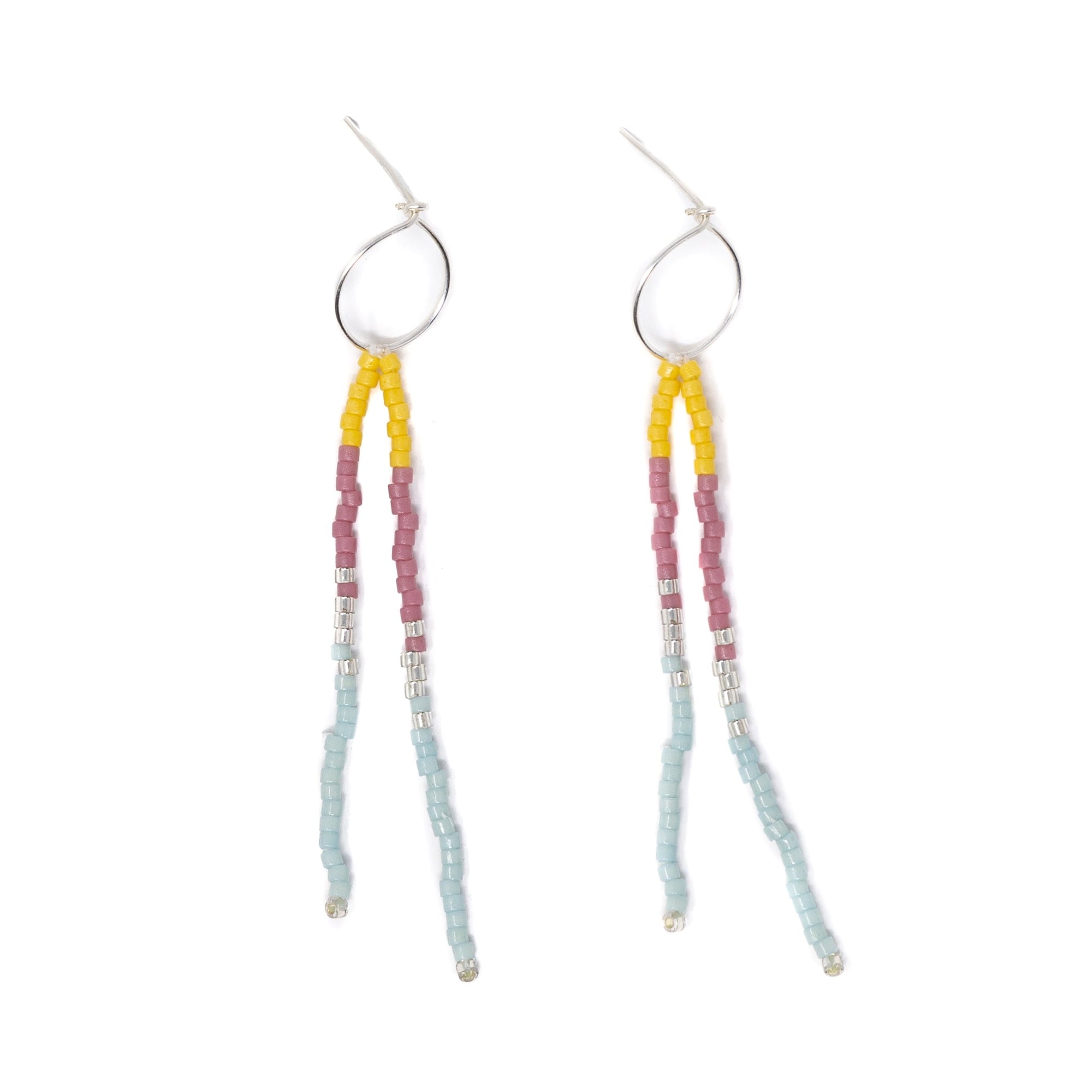 Sunflower Rose & Cucumber - Surfer Dangles,Wildflower Colors in Silver
