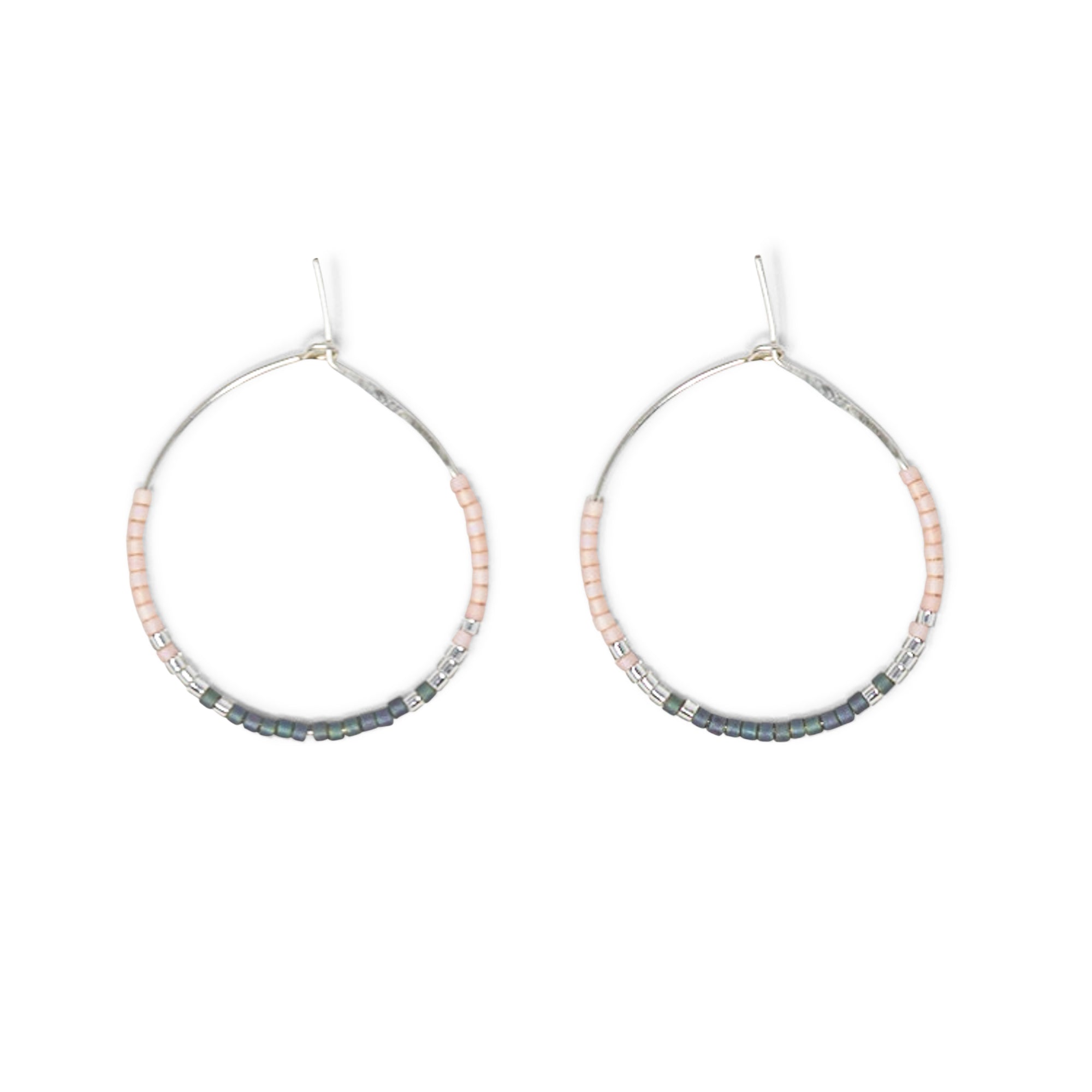 Denim & Coral Ombre w/  Silver Hoops
