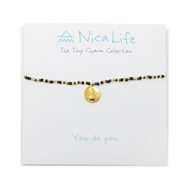 Black & Gold Shine Bright Pineapple Charm Necklace