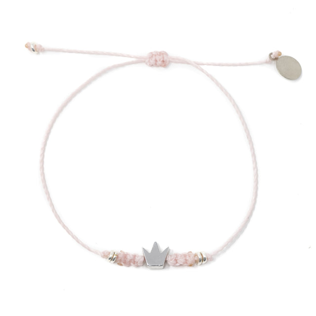 Pink w/ Silver Crown Macrame Bracelet